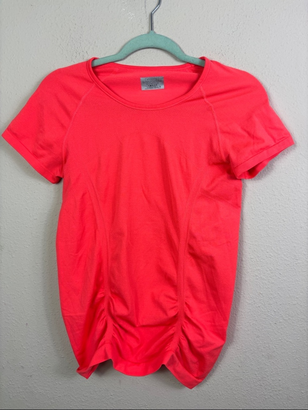 Athleta Fastest Track Tee Bright Neon Orange Short Sleeve Workout Top size S